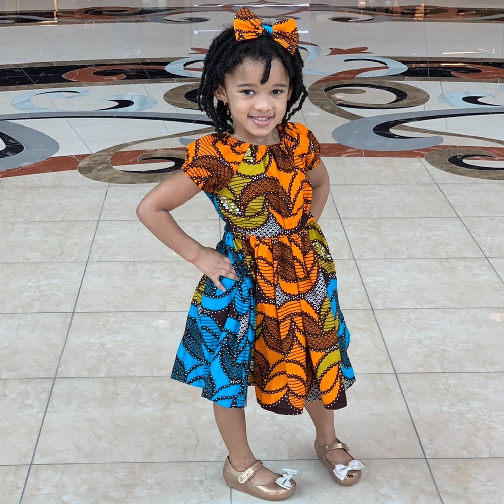 Vibrant Orange and Blue Patterned Dress